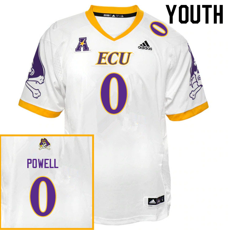 Youth #0 Juan Powell ECU Pirates College Football Jerseys Sale-White - Click Image to Close